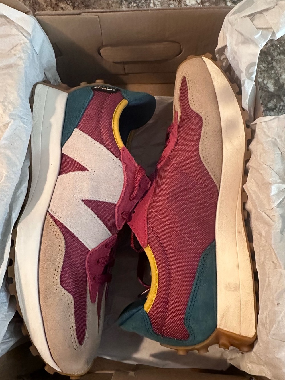 New Balance burgundy, teal & yellow retro runner - Picture 7 of 10